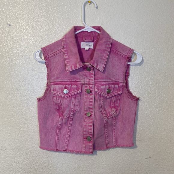 Avec Les Filles Womens Pink Acid Wash Crop Denim Vest Size Small - Picture 1 of 7